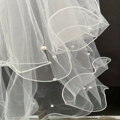 Double Layer Veil With Comb White Ribbon Bridal Hair Accessories