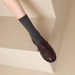 Women's Bowknot Flat Loafers Patent Leather Shoes