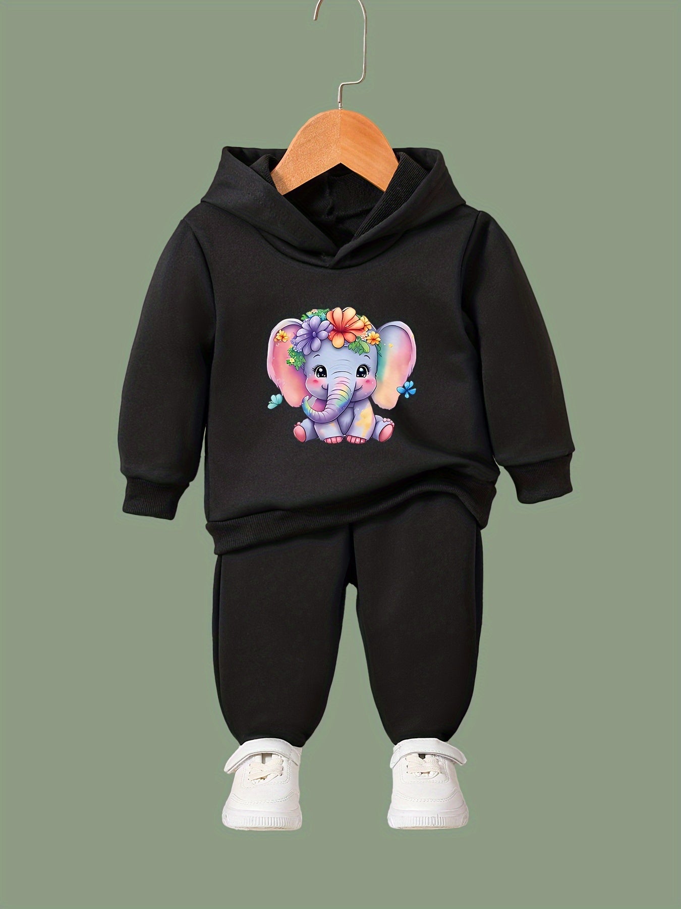 Sweet Flower Elephant Print 2pcs Girls Outfits For Sports