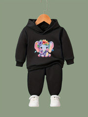 Sweet Flower Elephant Print 2pcs Girls Outfits For Sports