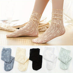 5 Pairs Floral Lace Mesh Socks Lightweight Mid Tube Women's Stockings