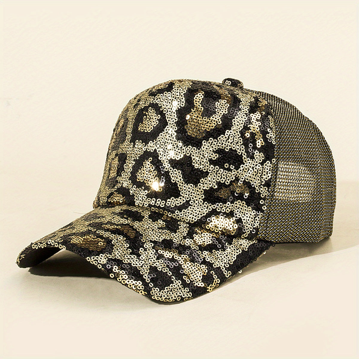 Leopard Trucker Hat Sequin Baseball Cap Adjustable Sunscreen Dad Hats