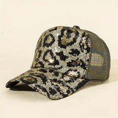 Leopard Trucker Hat Sequin Baseball Cap Adjustable Sunscreen Dad Hats
