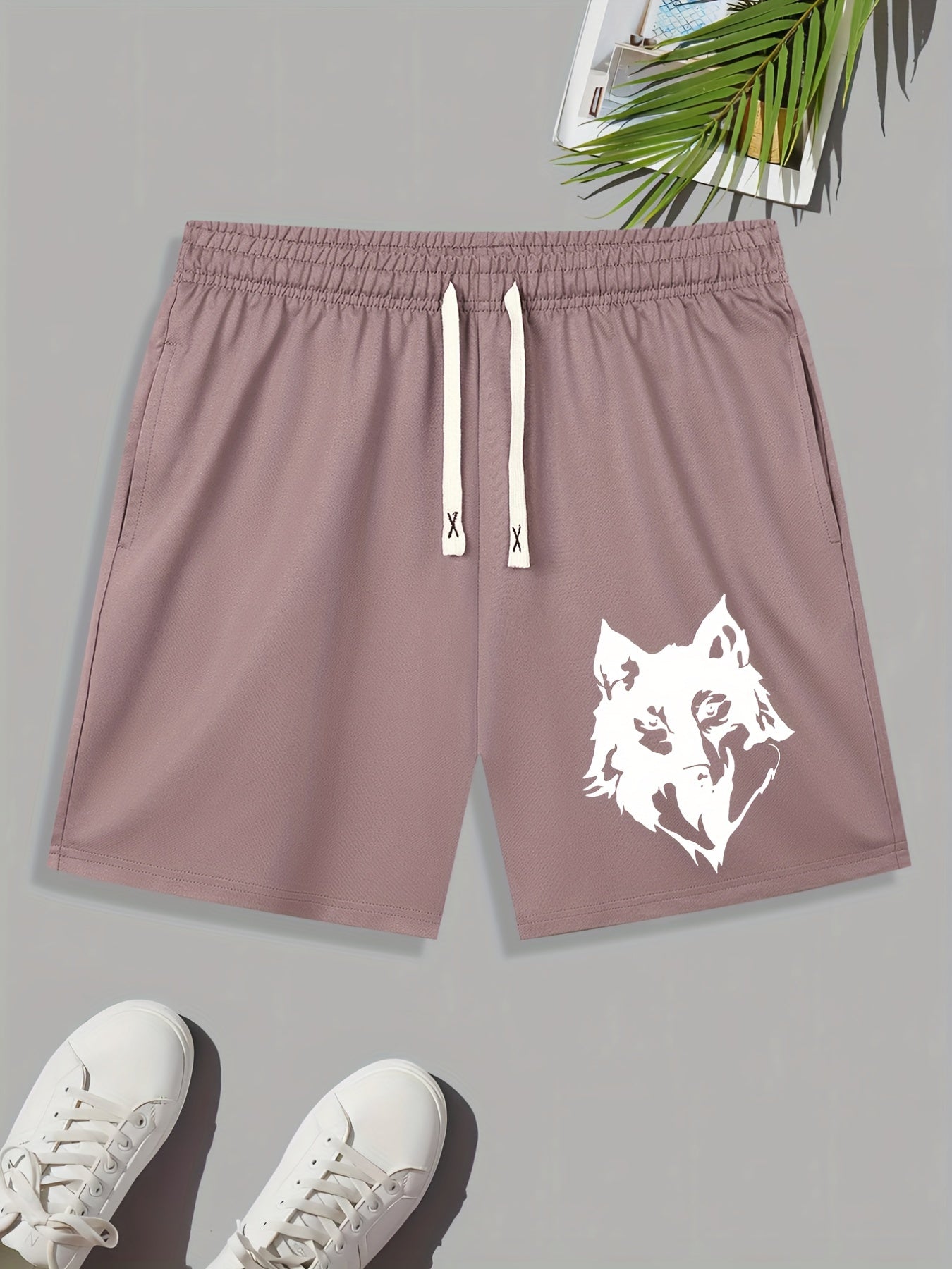 Wolf Pattern Print Men's Comfy Shorts Summer Drawstring Casual Loose Shorts