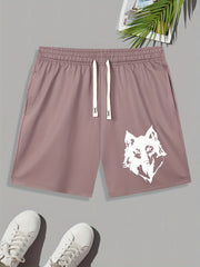 Wolf Pattern Print Men's Comfy Shorts Summer Drawstring Casual Loose Shorts