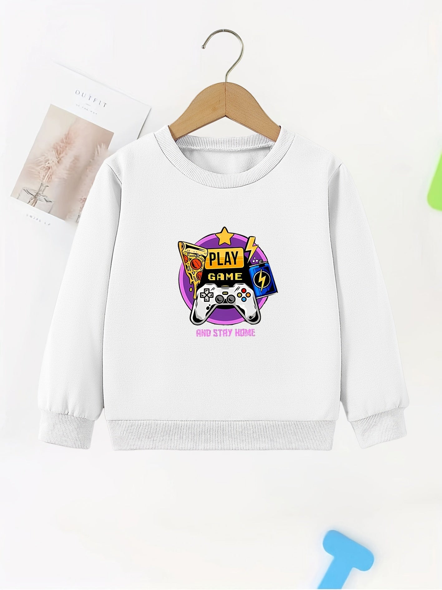 Kids Game Machine Print Sweatshirt Girls Graphic Pullover Top