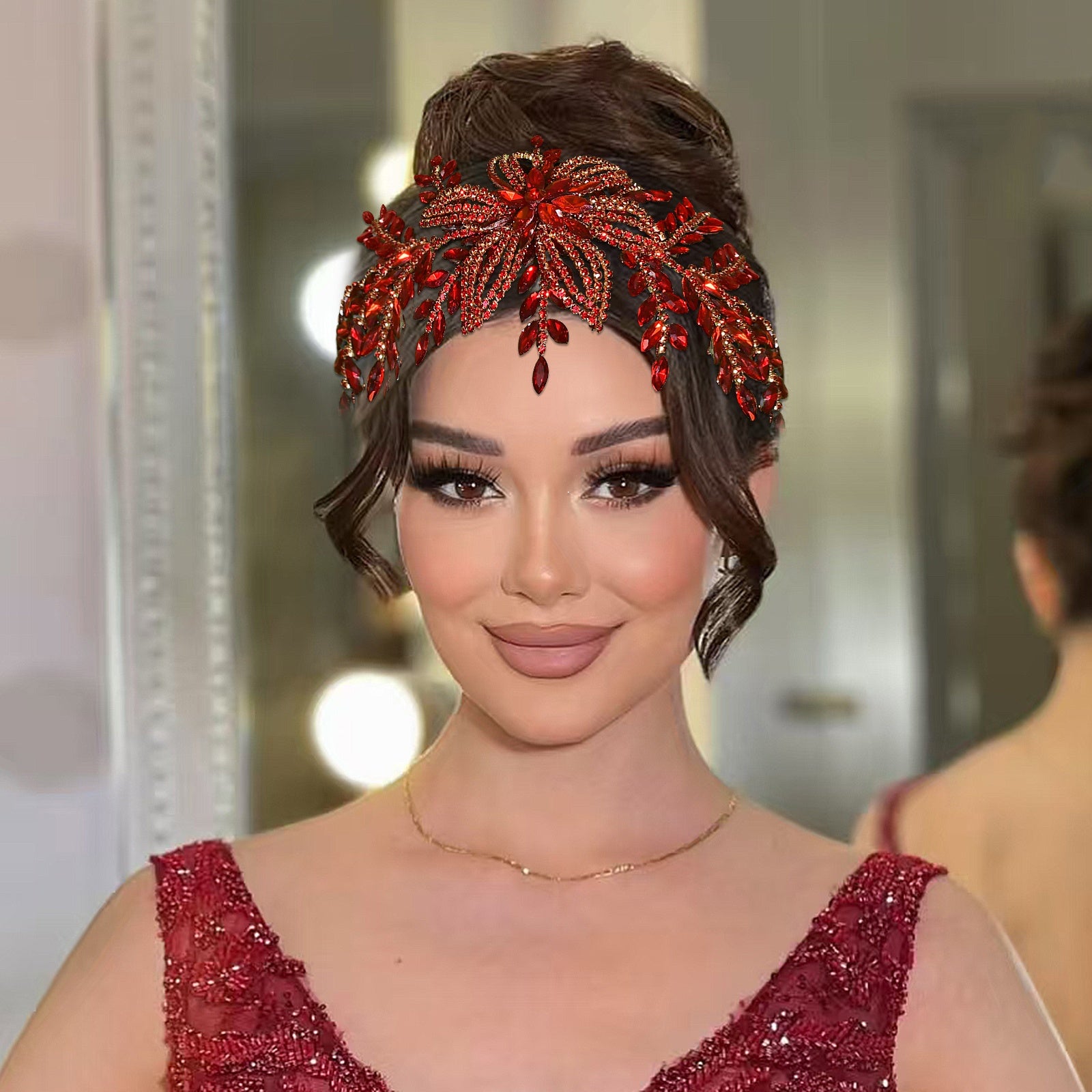 Red Rhinestone Bridal Hair Accessory Wedding & Halloween Party Hairpiece