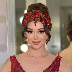 Red Rhinestone Bridal Hair Accessory Wedding & Halloween Party Hairpiece