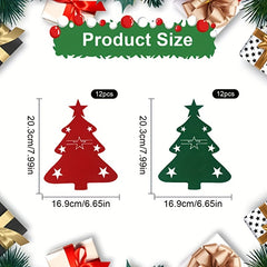 12pcs Felt Christmas Tableware Holder Xmas Tree Snowflake Fork Spoon Organizer