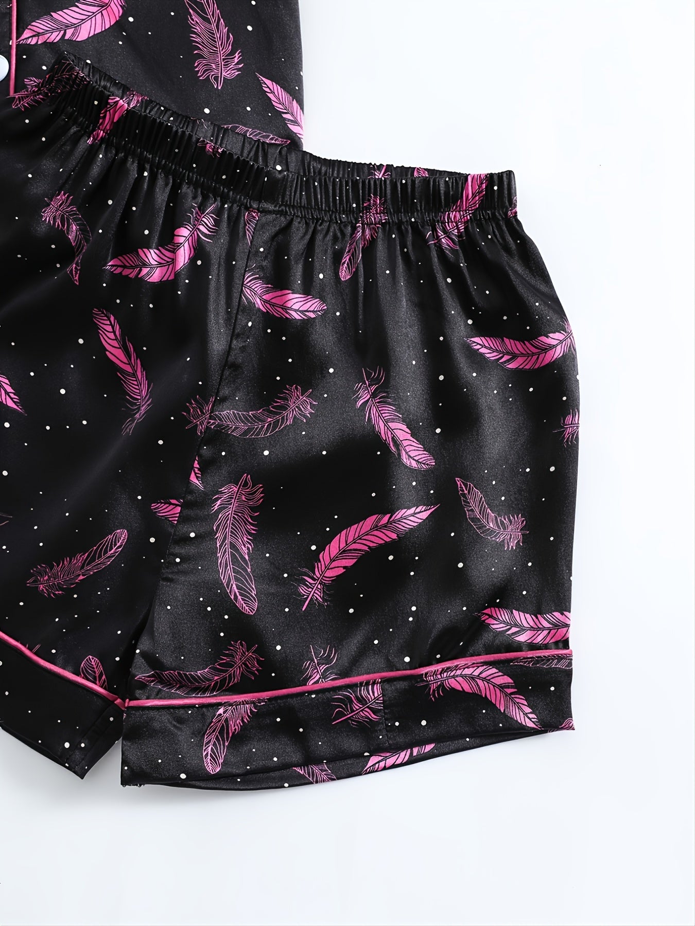 Girls Pink Feather Printed Pajama Set