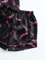 Girls Pink Feather Printed Pajama Set