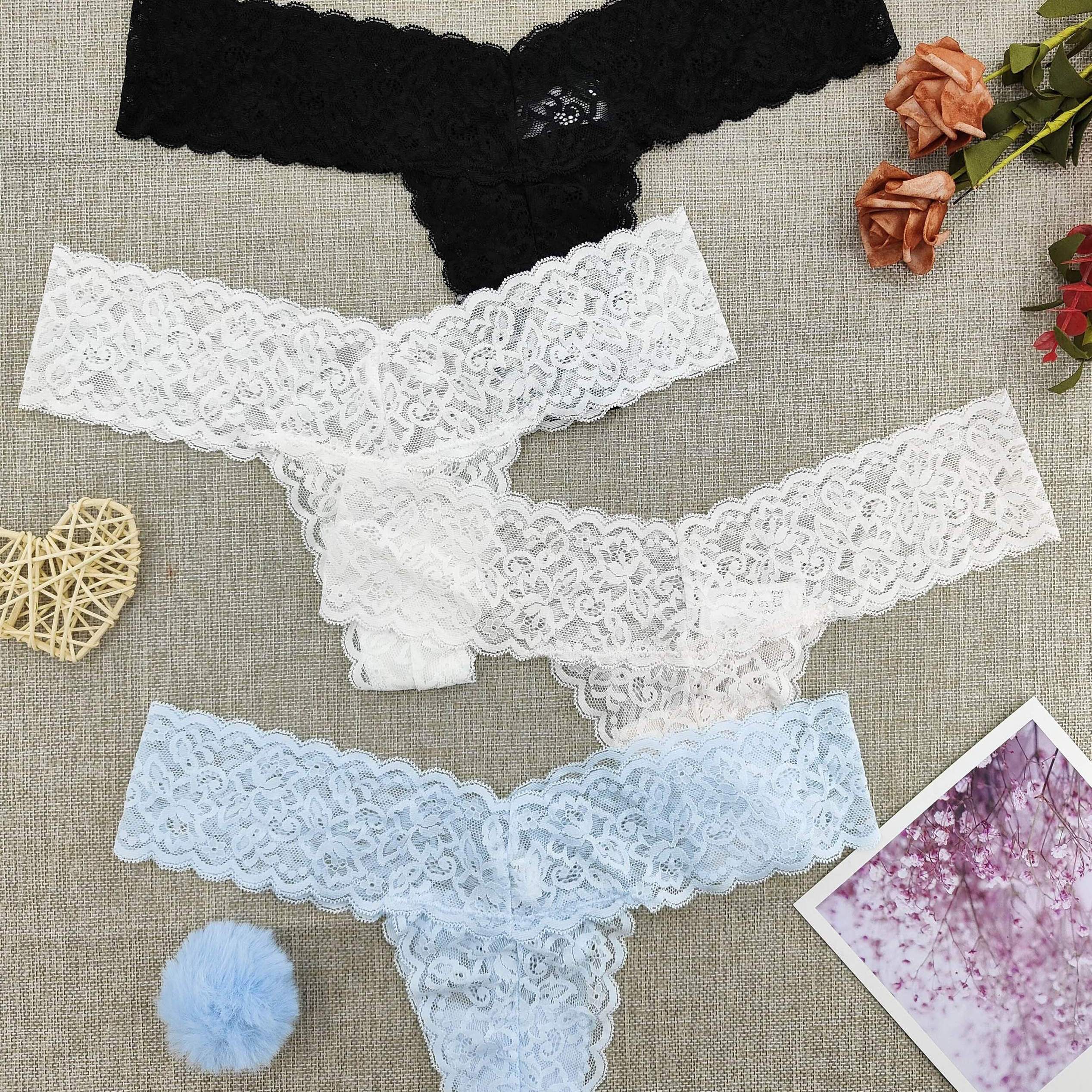 4 Pcs Women's Lace Tanga Panties Low Rise Cheeky Underwear