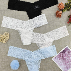 4 Pcs Women's Lace Tanga Panties Low Rise Cheeky Underwear