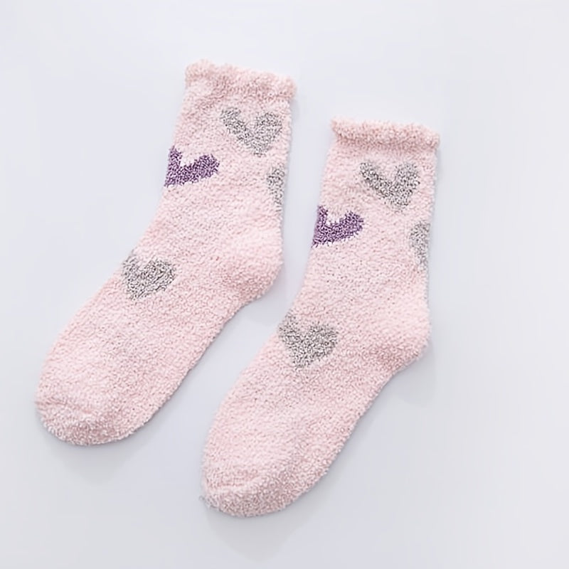 3 Pairs Women's Heart Pattern Fuzzy Socks Funny Colorful Plush Fluffy