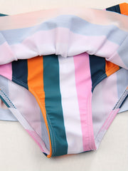 Toddler Girls Stripe Ruffle Bow Bikini Tankini Swimsuit