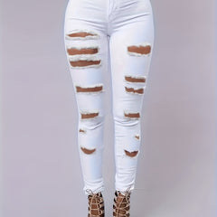 Ripped Holes Skinny Jeans Distressed High Stretch Denim Pants