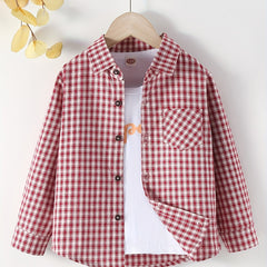 Boy's Plaid Graphic Print Shirt Long Sleeve for Spring Autumn