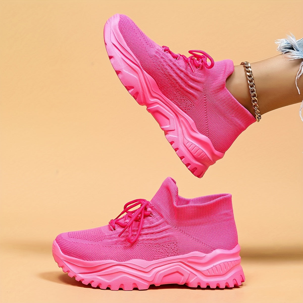 Women's Chunky Knit Sneakers with Arch Support