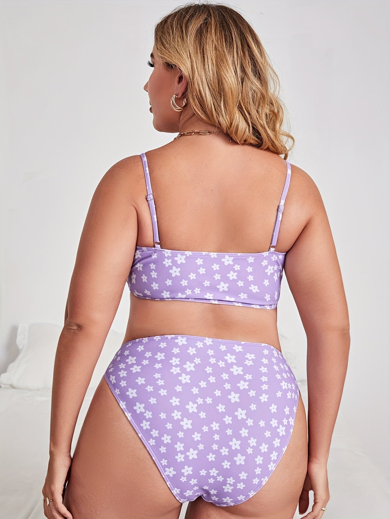 Floral Bikini Set - Square Neck Bra & High Waist Panty