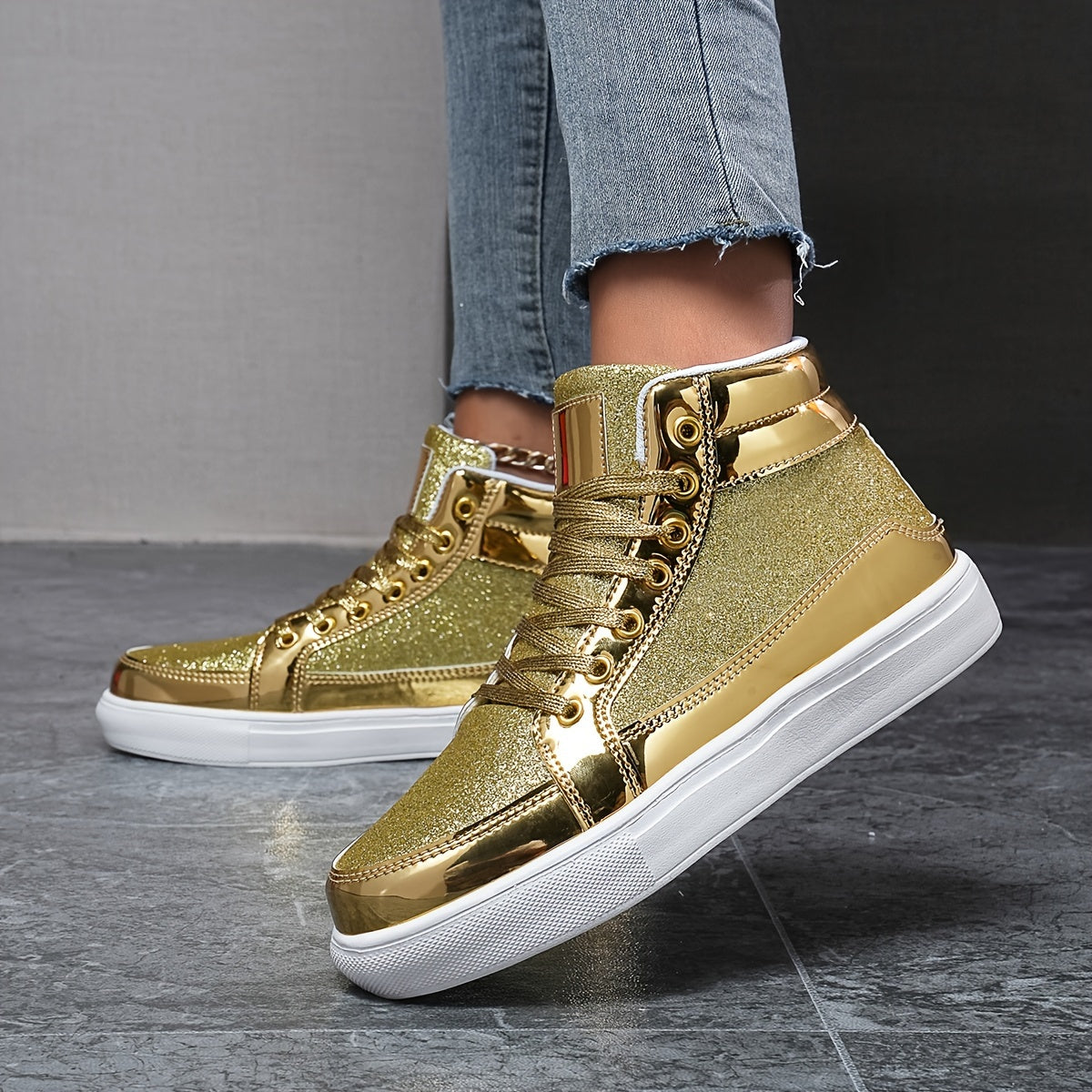 Sequin Reflective High Top Skate Shoes Glitter