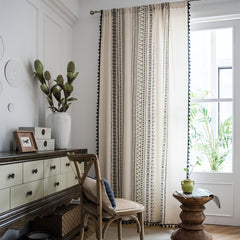 Geometric Print Semi Shading Curtains with Tassel Rod