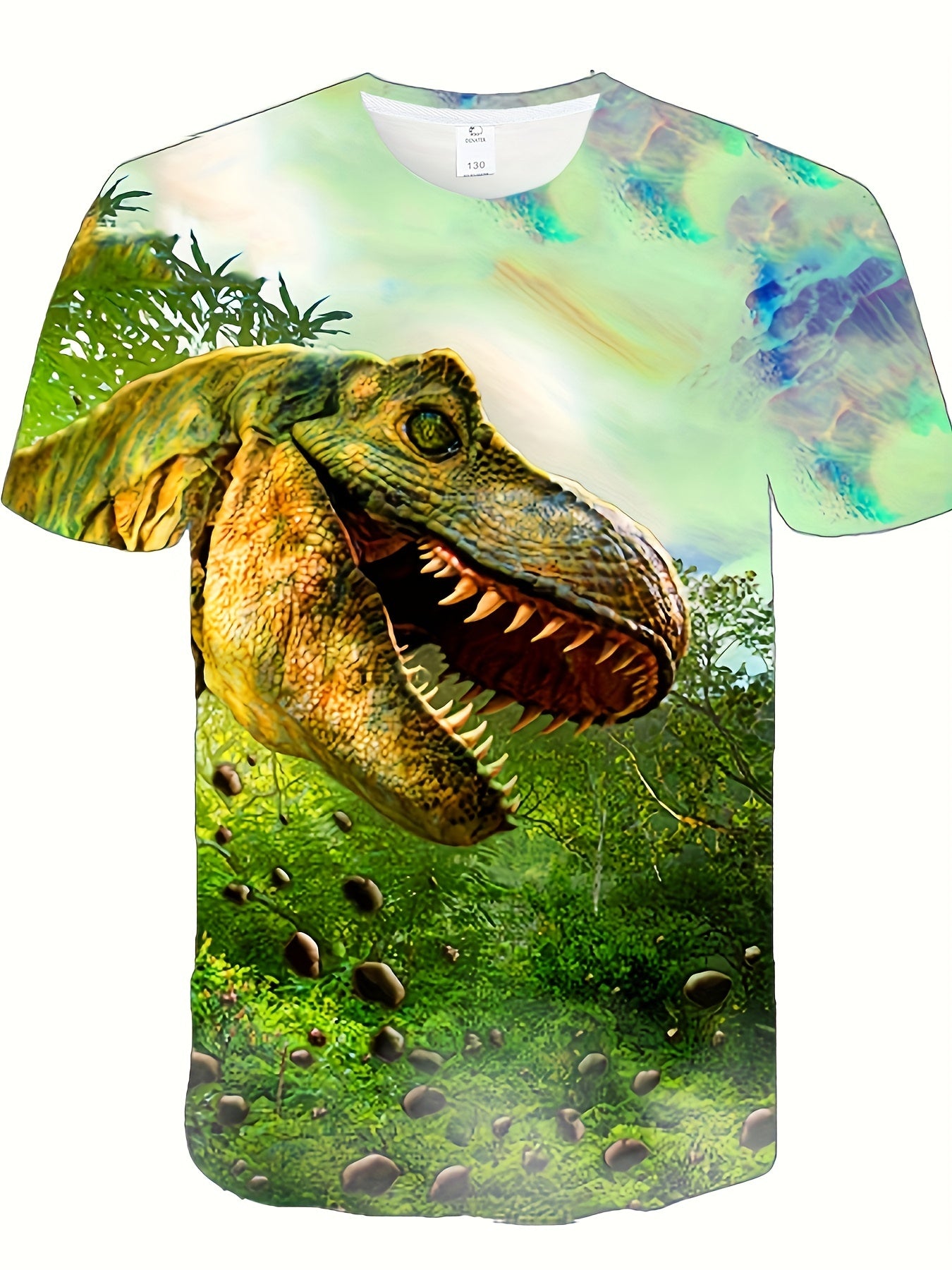 Boy's Dino Print T-shirt Active Stretch Short Sleeve Tee Kid's Clothing