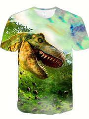 Boy's Dino Print T-shirt Active Stretch Short Sleeve Tee Kid's Clothing