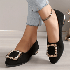 Women's Pointed Toe Ballet Flats Soft Sole Shoes Square Metal Decor
