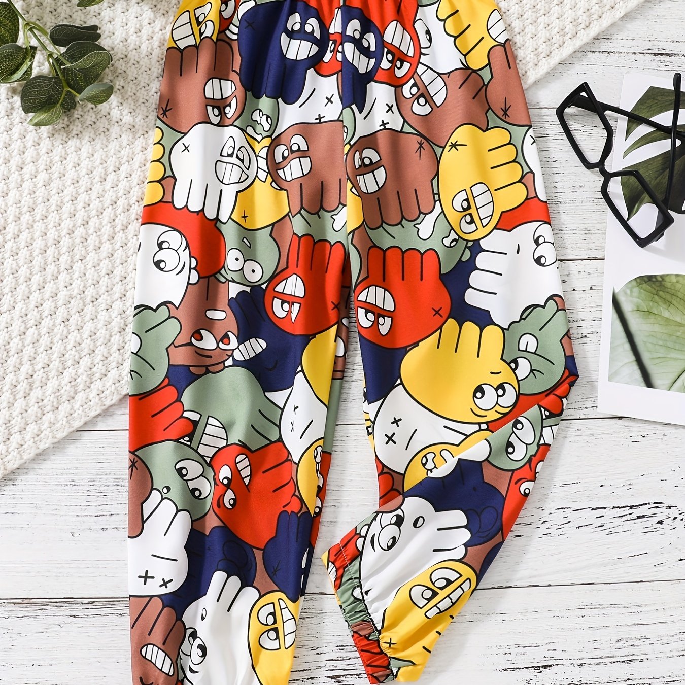 Girls Fun Cartoon Casual Pants Elastic Waist Sports Jogger Pants