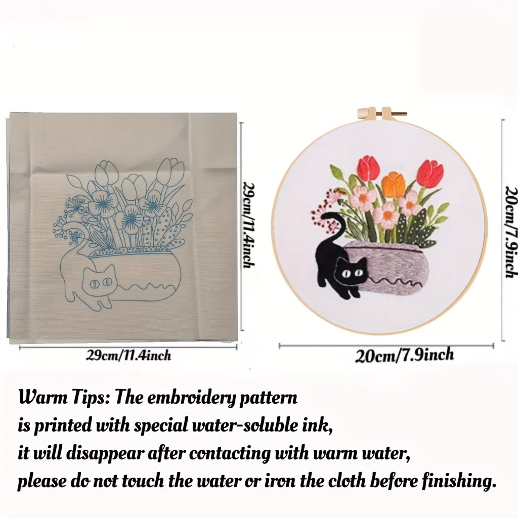 Cat Embroidery Kit Cross Stitch For Beginners DIY Hand Embroidery