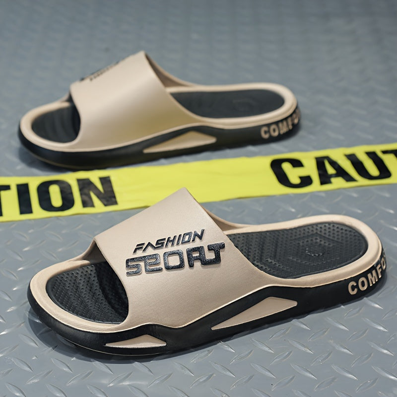 Men's Alphabet Print Open Toe Beach Slides Slip On Shoes