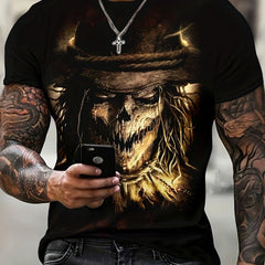 Pirate Skeleton Print T shirt Men's Casual Street Style Tee Shirt