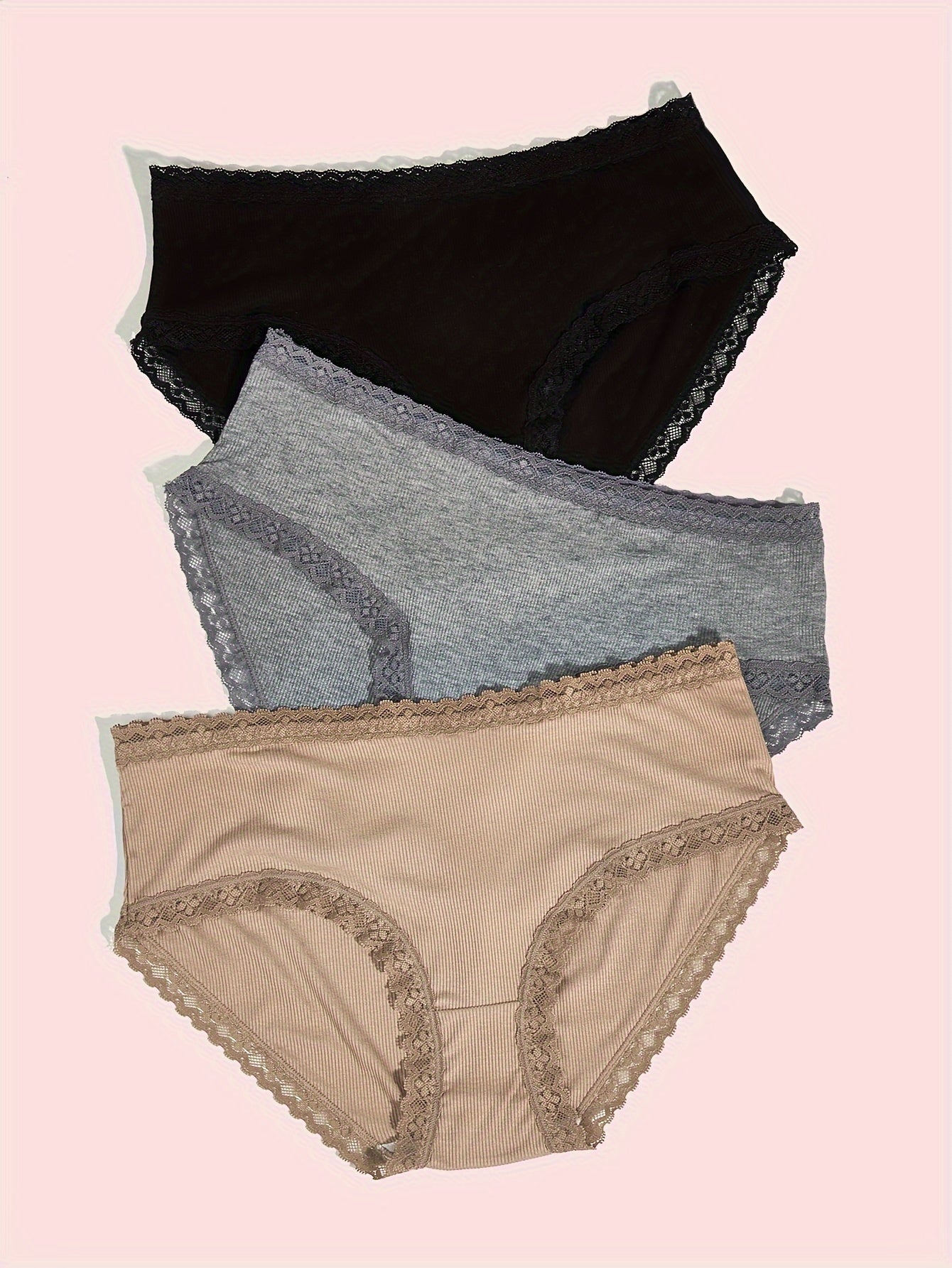 3 Pack Plus Size Lace Trim Seamless Briefs Set