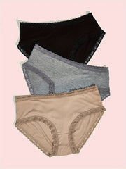 3 Pack Plus Size Lace Trim Seamless Briefs Set