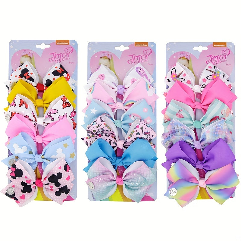 6pcs Girls Colorful Hair Bows Clips Hair Accessories