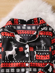Kids Satin Lounge Wear Homewear Top & Pants Set Pajamas Set With Elk Pattern