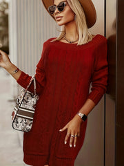 Cable Long Sleeve Sweater Dress with Pockets