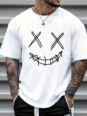 Men's Smiling Face Graphic Casual T Shirt Crew Neck Comfy Top