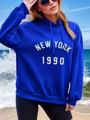 York Print Hoodie Long Sleeve Drawstring Hoodies