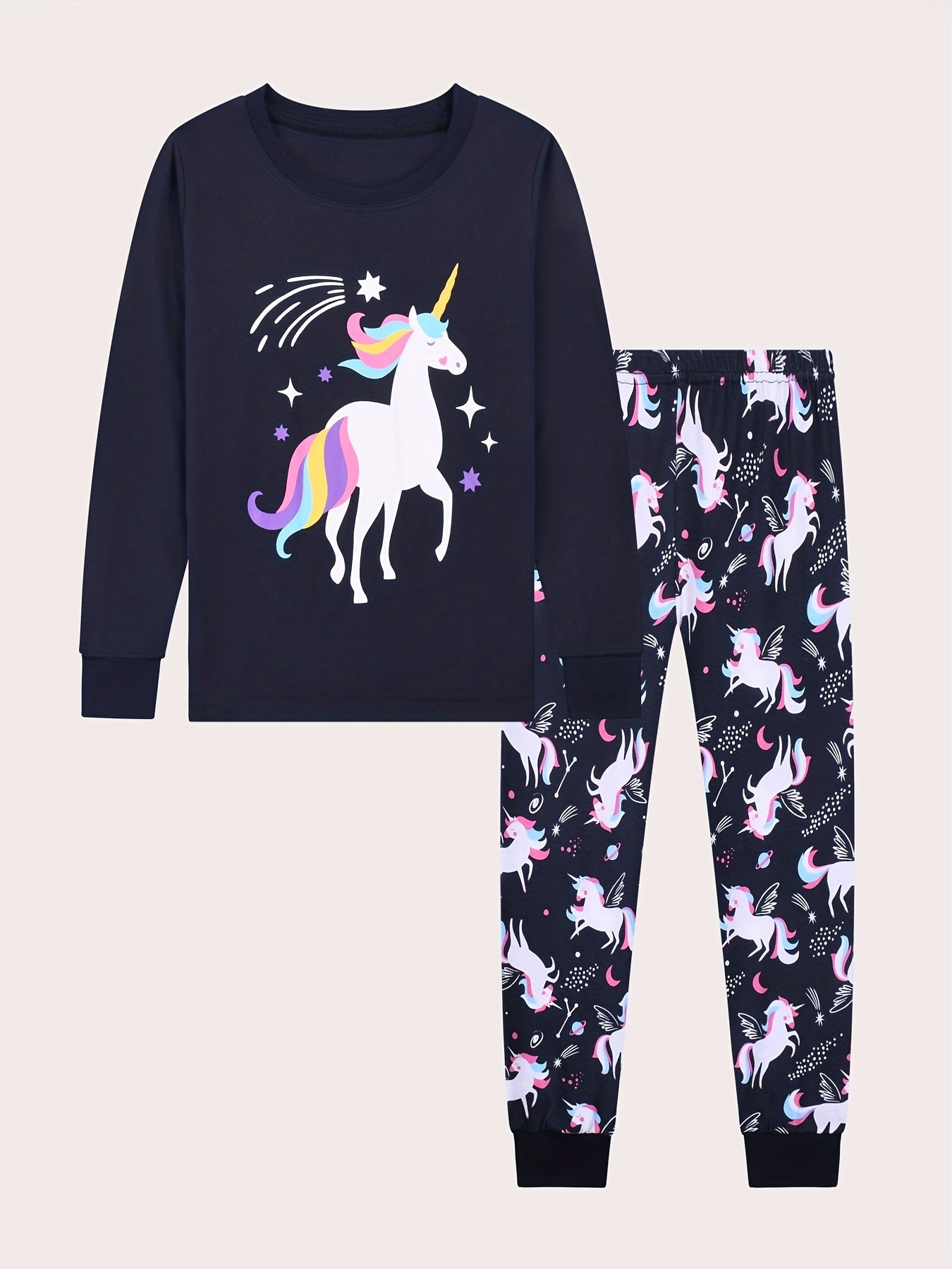 Kids Unicorn Print Pajama Set Long Sleeve Top & Pants Comfy PJ Girl's
