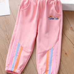 Girls' Embroidery Stripe Active Jogger Pants with Pockets