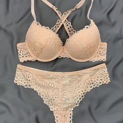 Cross Back Push Up Lingerie Set Micro Elastic Bra & Bikini Panty