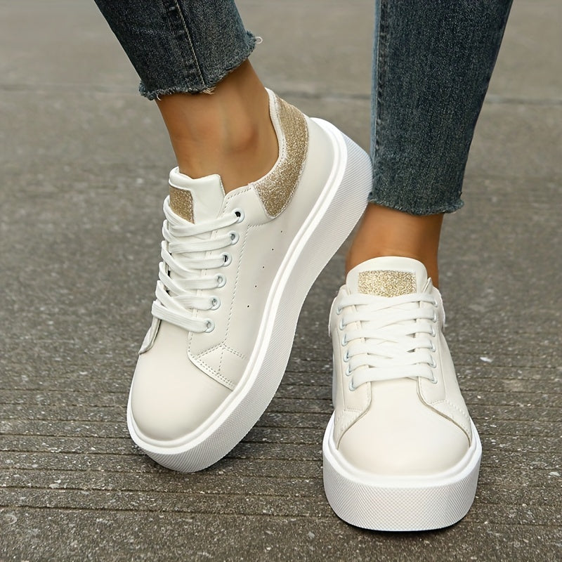 Colorblock Platform Sneakers Casual Lace Up Walking Shoes