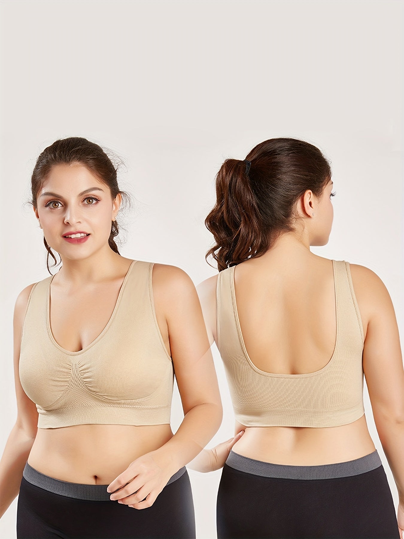 Sports Bra Women's Plus Comfort Solid Wide Straps Seamless Fitness Bra