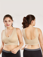Sports Bra Women's Plus Comfort Solid Wide Straps Seamless Fitness Bra