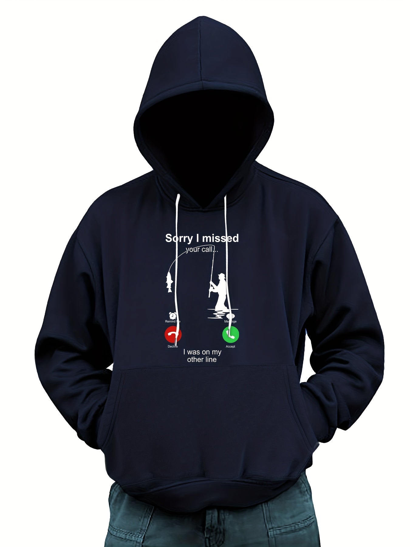 Men's Fishing Print Hoodie Stretch Hooded Sweatshirt Pullover Top