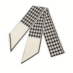2pcs Houndstooth Floral Print Skinny Scarf Long Ribbon Neckerchief