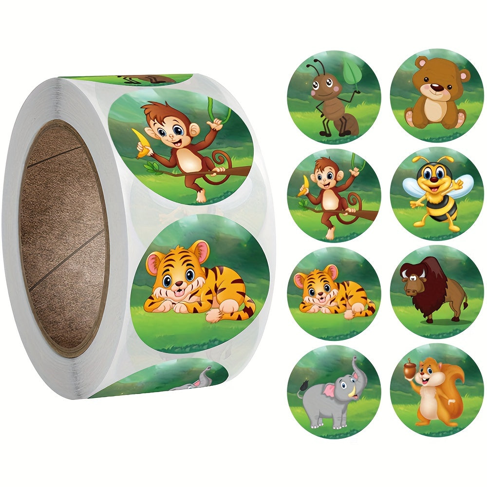 500pcs Zoo Animals Reward Stickers 2.54cm Roll School Teacher Cartoon Sticker