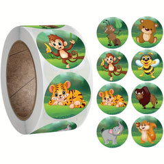 500pcs Zoo Animals Reward Stickers 2.54cm Roll School Teacher Cartoon Sticker