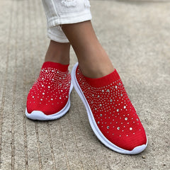 Women's Rhinestone Sock Shoes Low Top Slip On Flat Casual Walking Shoes